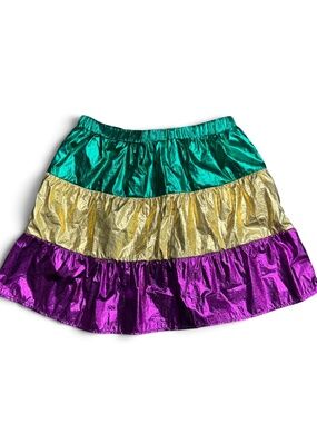 Mardi Gras Metallic Mini Skirt L Purple Green Gold Carnival